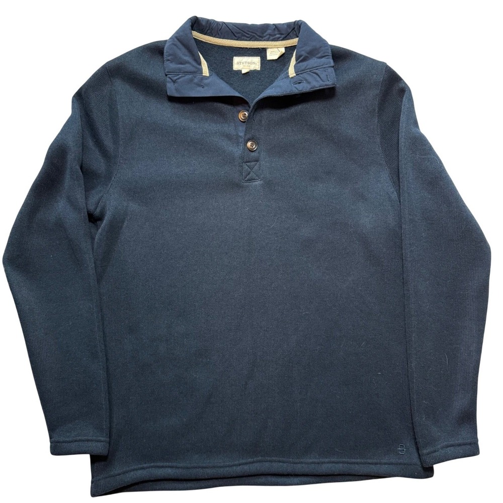 Stetson Mens Navy‎ Blue Quarter Button Mock Neck Sweater Western Yoke Medium